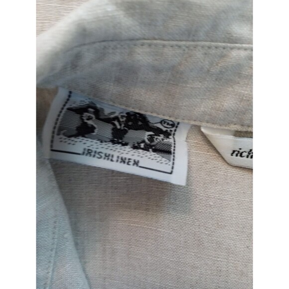 Richard Malcom Irish Linen Button Up Top Women M. Beige Floral Embordered Sleeve - Picture 13 of 15